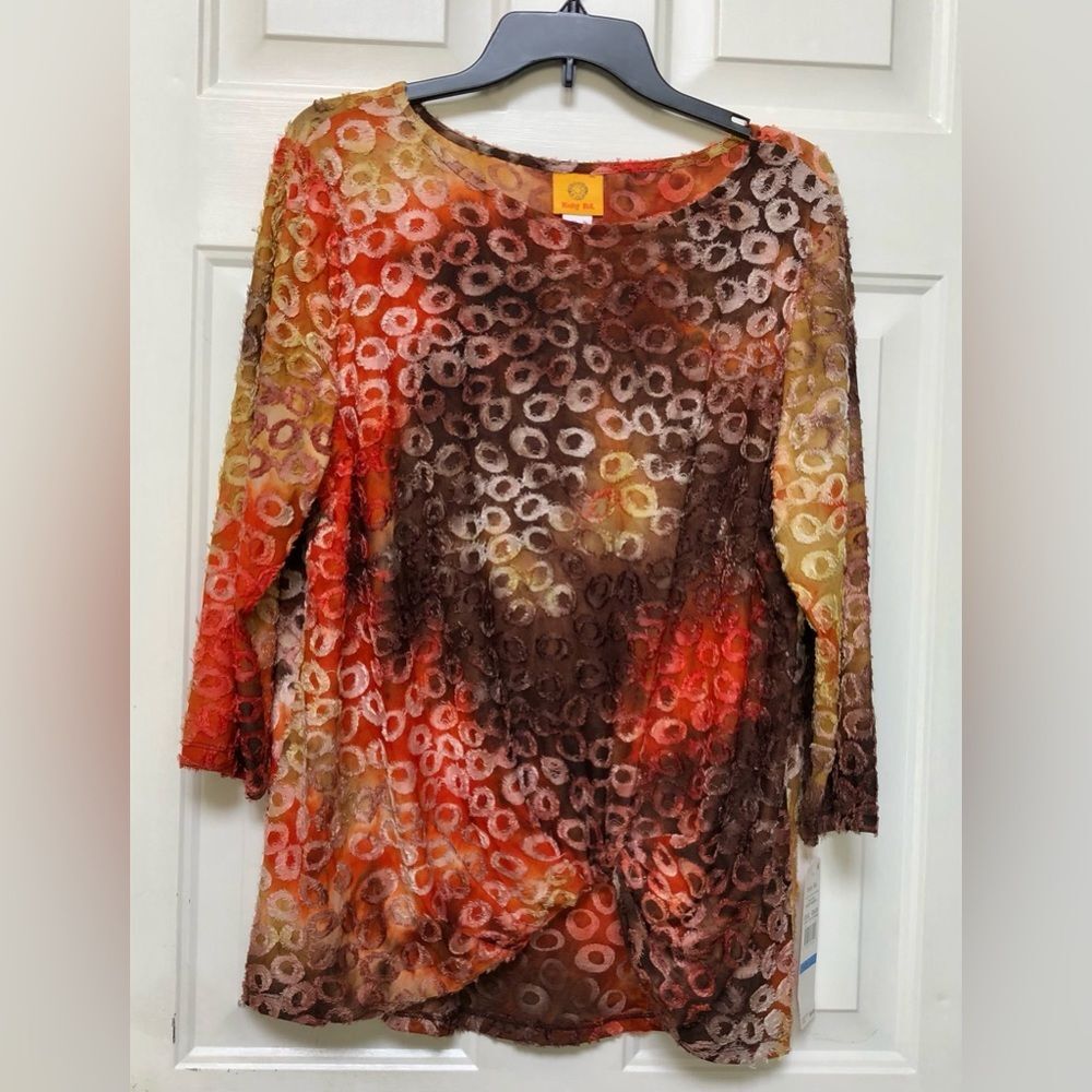 RUBY RD. WOMEN'S TOP SIZE XL PULLOVER CREW NECK 3/4 SLEEVE TWIST TOP MULTICOLOR